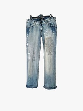 D&G Dolce & Gabbana Distressed Light Wash Embroided Boyfriend Jeans Sz 30 US